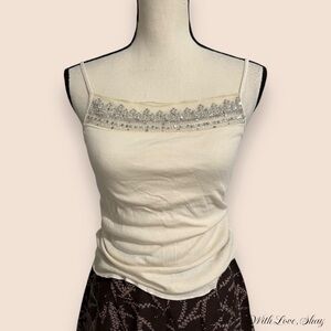 Y2K Abercrombie & Fitch cream square neck cami with mesh and sequin detail!